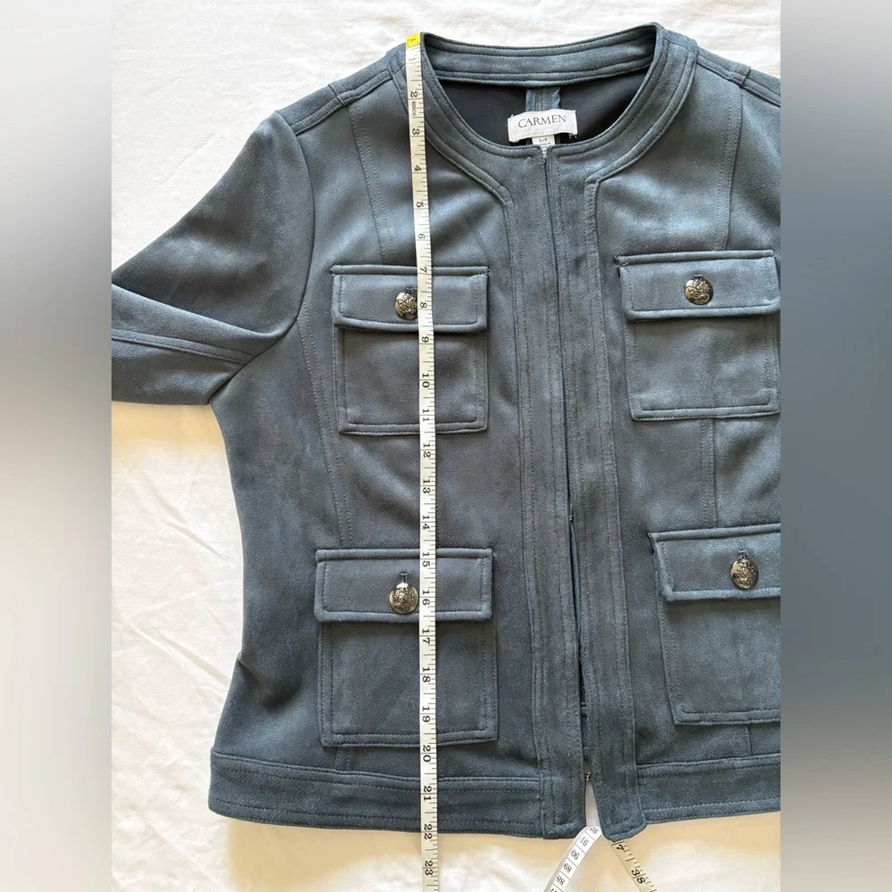 NWOT-Carmen Marc Valvo Faux Suede Women's Slate Blue Pocket Jacket - Picture 12 of 13